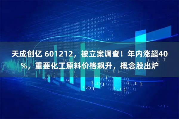 天成创亿 601212，被立案调查！年内涨超40%，重要化工原料价格飙升，概念股出炉