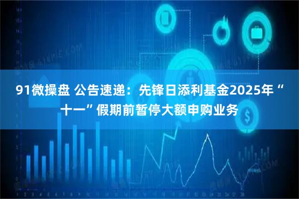 91微操盘 公告速递：先锋日添利基金2025年“十一”假期前暂停大额申购业务