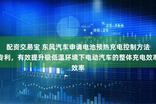 配资交易宝 东风汽车申请电池预热充电控制方法专利，有效提升极低温环境下电动汽车的整体充电效率